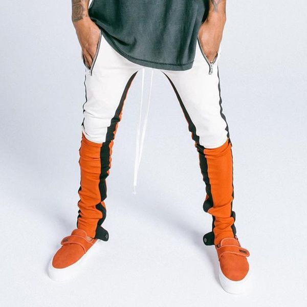

men's pants striped colorblocked track mens streetwear hip hop ankle zipper joggers for men elastic waist multicolor patchwork, Black