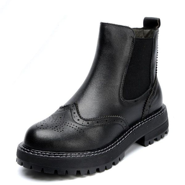 

boots 2021 handmade women ladies autumn winter bullock casual platform vintage genuine leather flat ankle, Black