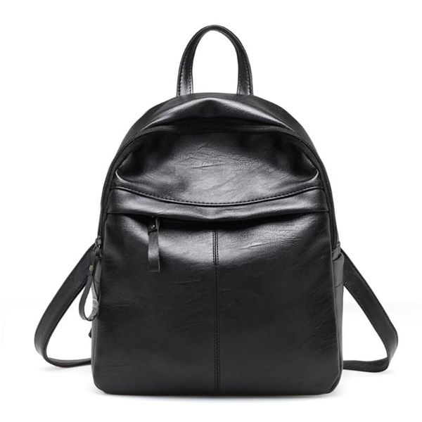 

backpack fashion women's black leather solid color casual school travel bag teenagers plecaki damskie #lr3