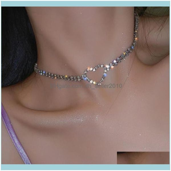 

necklaces & pendants jewelryluxury rhinestone love heart choker necklace statement neck jewelry for women bling crystal clavicle chain colla, Golden;silver