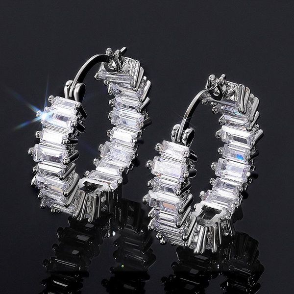 

hoop & huggie uilz luxury round ladies earrings cubic zirconia simple stylish versatile bridal wedding engagement jewelry, Golden;silver