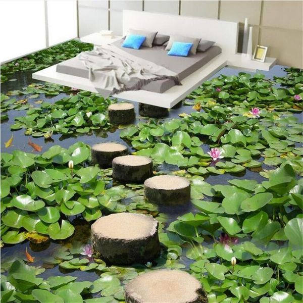 

wallpapers custom floor lotus pond stone pier 3d living room bedroom mall painting wall papers home decor papel de parede