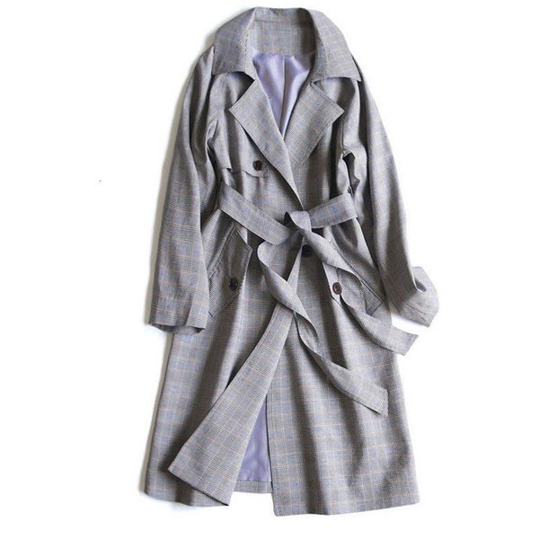 

women's trench coats autumn plaid long office lady with belt casual streetwear casaco feminino ropa thbu, Tan;black