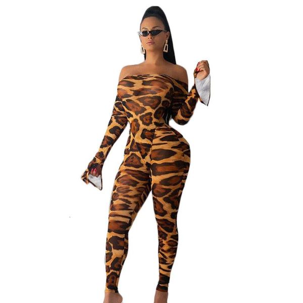 

women's jumpsuits & rompers leopard women ladies bodycon romper bodysuits off shoulder fashion long sleeve jumpsuit pants club streetwe, Black;white