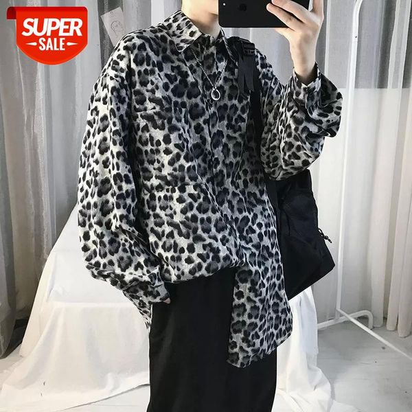 

2020 men's loose leopard printed long sleeve shirt fashion camisa social masculina streetwear clothes french cuff shirts -xl #h31b, White;black