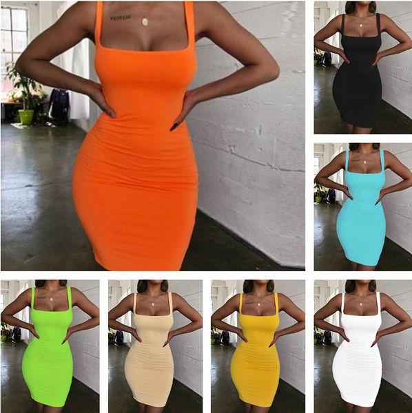 

dresses women's fashion 2021 candy color bag hip vest skirt dress summer casual cotton camisole female slim tank mini, Black;gray