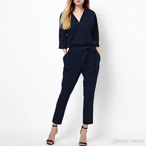 

women's jumpsuits & rompers spring autumn women v neck casual style elegant ladies long romper overalls rbre, Black;white