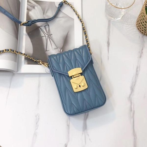 

designer bagsgenuine leather mobile phone bag sheepskin v grid fashion new mini crossbody shoulder bag iron chain foldsluxury bag