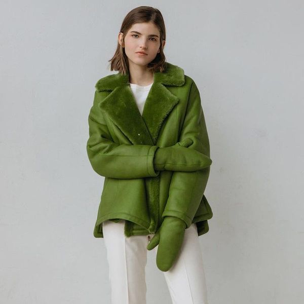 

women's jackets green warm outwear coat jacket alt clothes fashion two-sided wear plush lapel loose bomber winter y2k, Black;brown