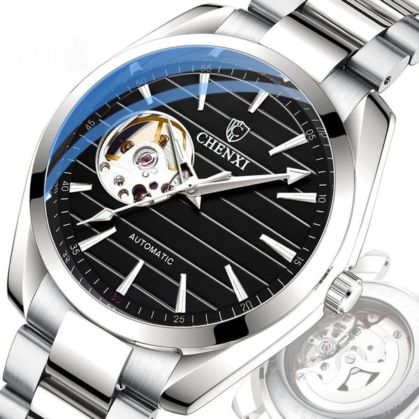 

wristwatches business men watch hollow out mechanical men's automatic is water-resistant, Slivery;brown