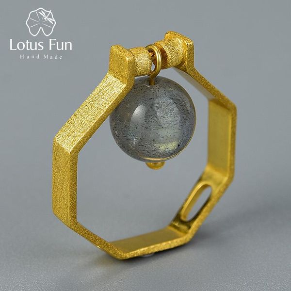 

cluster rings lotus fun real 925 sterling silver natural gemstone fine jewelry minimalist style octagon pendant dual use for women gift, Golden;silver