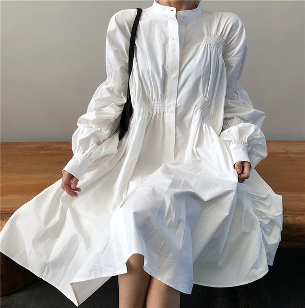 

women's knits & tees irregular shirt puff sleeve woman dress fashion long loose female dresses mxs0, White