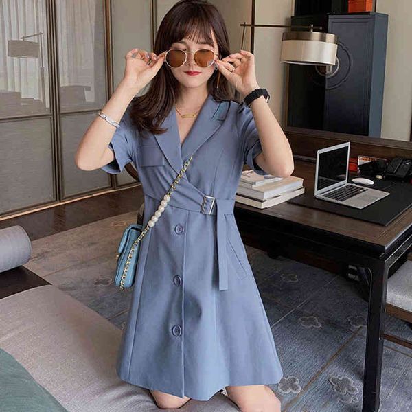 

plus size dress women one piece korean short sleeve notched collar mini dress office ladies vestidos female suit dresses, Black;gray