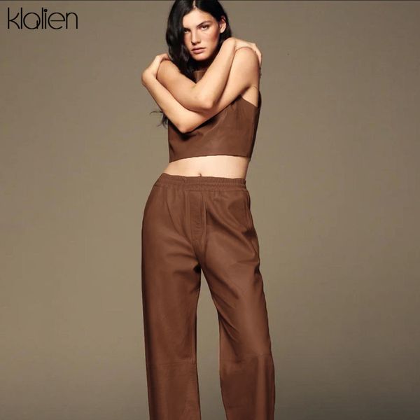 

tracksuits fashion casual solid pu leather and trousers two piece set women street loose office lady simple wild outfit, Gray