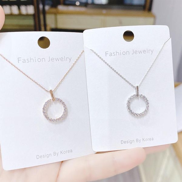 

chains full diamond ring necklace women's fashion zircon circle geometric clavicle chain wholesale, Silver