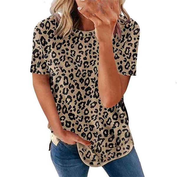 

women's t-shirt 2021 xiaxin leopard print round neck short sleeve prv6, White