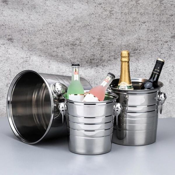

stainless steel ice bucket thick holder container for bar party champagne wine barrel silver buckets and coolers