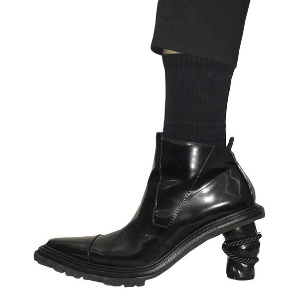 

boots fashion black patent leather ankle woman strange style heels party motorcycle zapatos de mujer
