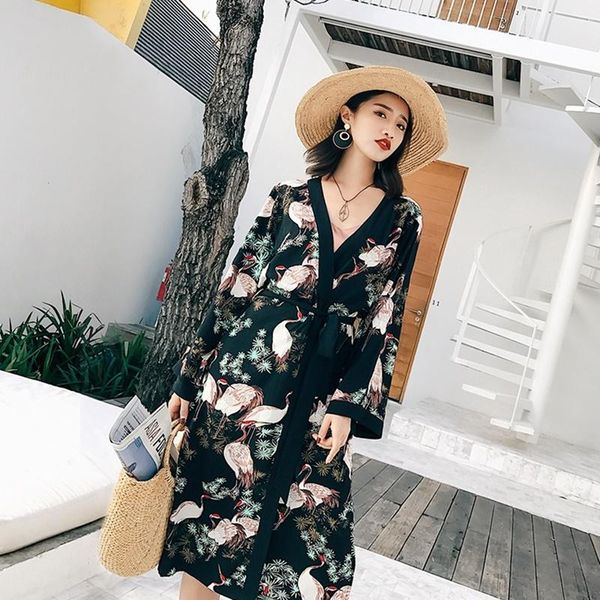 

womens and blouses 2021 summer boho kimono femme long tunic for women printed loose casual beach cardigan dd2545 women's & shirts, White