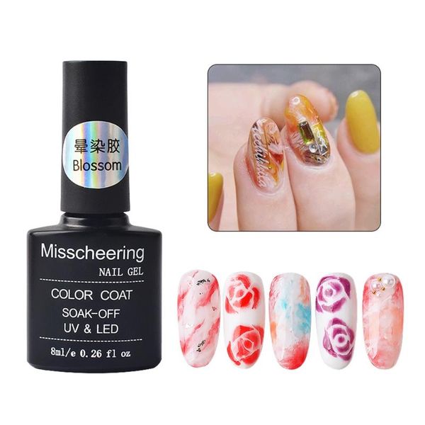 

8ml watercolor paint nail art blooming liquid smoke marble effect plant glue diy ink smudge bubble armor lacquer gel, Red;pink