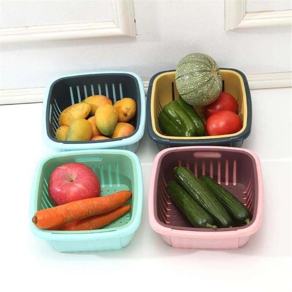 

storage bottles & jars drain basket food container safe durable fridge box with lid 360-degree rotating double-layer