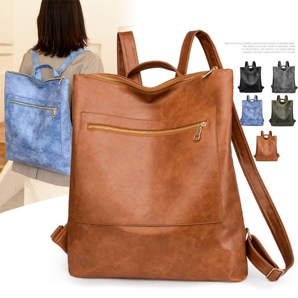 

backpack women pu leather school multipurpose anti-theft fashion casual daypack teenager student travel shoulder bag rucksack