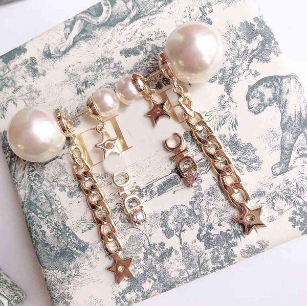 

designer jewelry new letter diamond pearl star net red earrings btx5, Golden