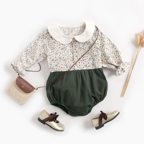 

0-3yrs spring autumn born baby girls floral long sleeve clothes rompers toddler triangle jumpsuits 210429, Blue