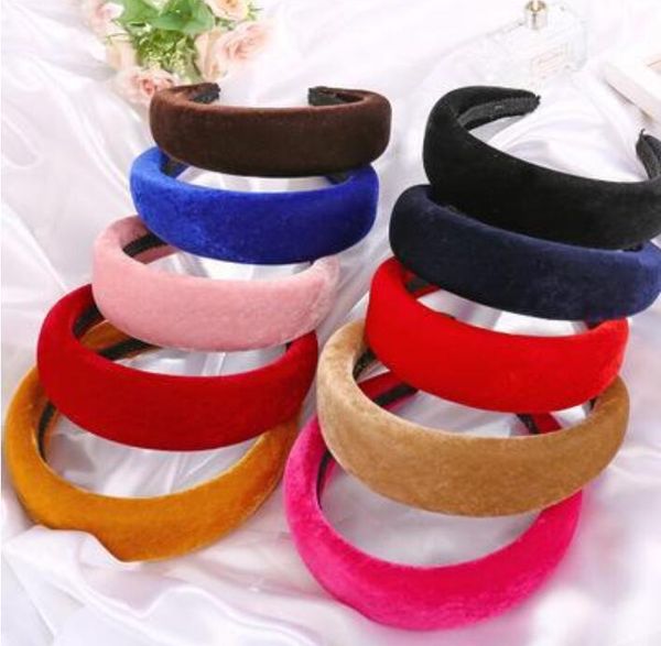 NEW Women Thick Sponge Headband Vintage Design Velvet Head Band Lady Head Hoop Wide Hairbands Hair Accessories Beach Party Jewelry Free Ship