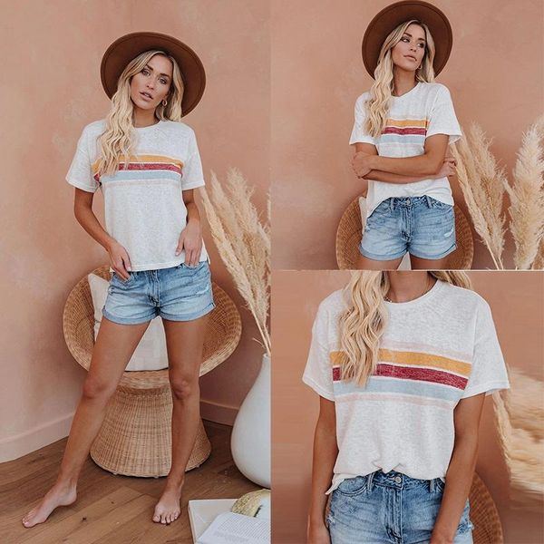 

women's t-shirt women summer short-sleeved round collar t-shirts female casual tees, White