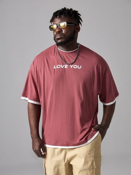 

extended sizes men letter graphic contrast binding tee y02u#, White;black