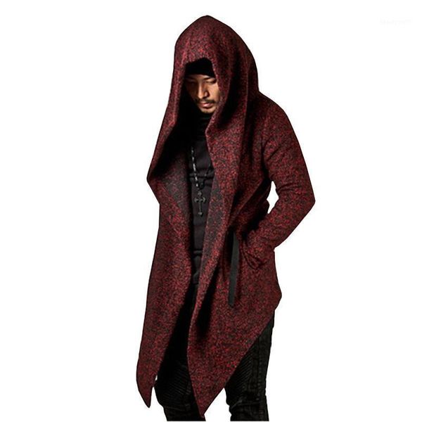 

men's trench coats men thin hip hop punk hooded coat long jacket irregular design night club singer stage costume mens gothic style clo, Tan;black