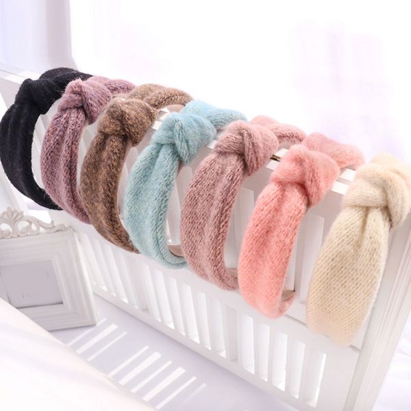 

cross knotted women hairband warm knitted headband fluffy wide head hoop solid hair hoop girl hair accessories autumn winter, Silver
