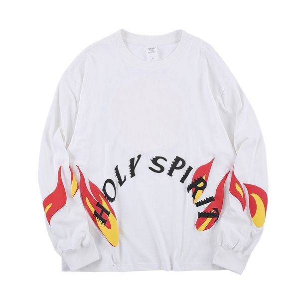 

men's t-shirts west holy spirit flame print mens long sleeve t shirt o neck loose casual couple tshirts hip hop harajuku pullover, White;black