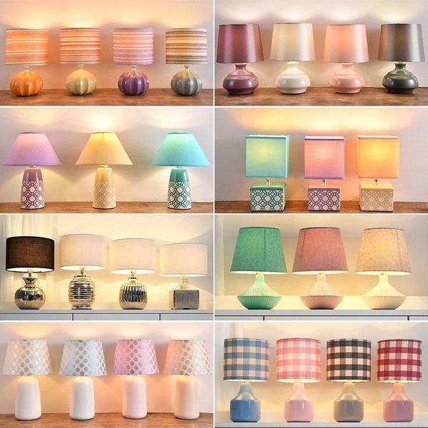 

color fabric decoration small table lamp bedroom bedside ceramic plug-in night light lamps for