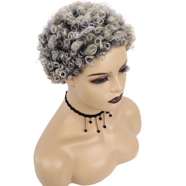 

fashion new simple short gray spring curly synthetic wigs for ladys cosplay hair, Black