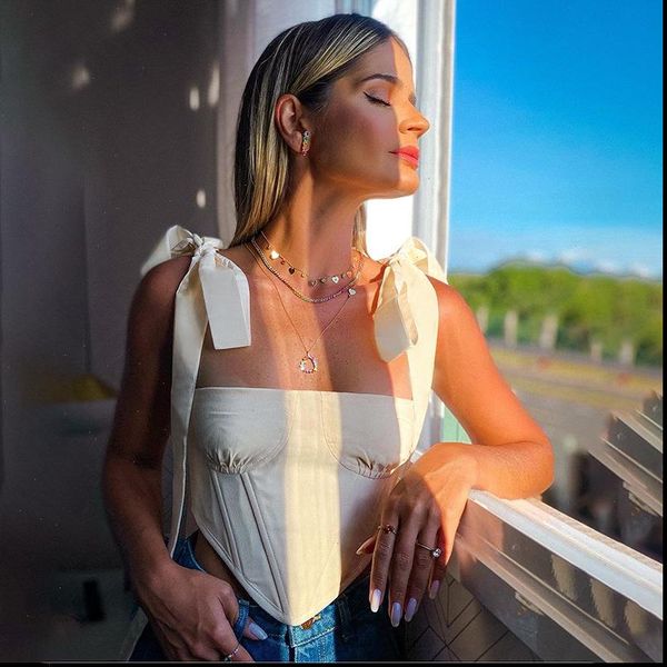 

bandage crop women camis tie bow summer sleeveless corset backless elegant tank casual party streetwear clothes, White