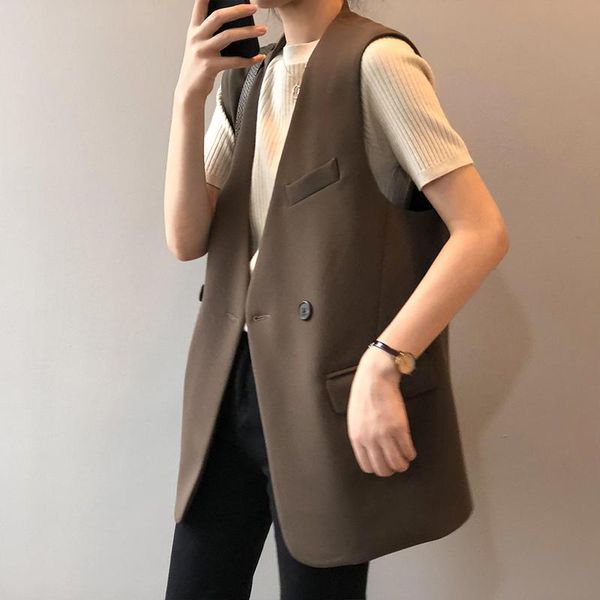 

women's vests autumn 2021 suit waistcoat elegant korean fashion casual loose sleeveless jacket female clothing vest outerwear cardigan, Black;white