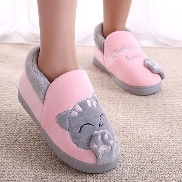 

women flannel winter leather thick home indoor non-slip thermal slippers 2021 cute, Black