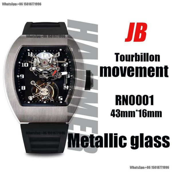 

wristwatches luxury men's mechanical watch 42mm rm001 tourbillon carbon bezel jbf version 1:1 dial black rubber strap sapphire glass, Slivery;brown