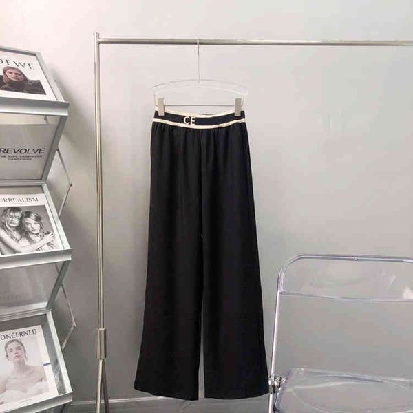 

2022 factory wholesale new early autumn ce home acetate pants women's elastic waist solid color casual loose wide leg pants straight pa, White;black