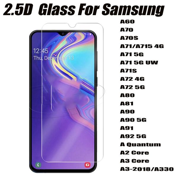 2.5D 0.33mm Protetor de tela de vidro temperado para Samsung Galaxy A2 A3 A60 A70 A70 A71 A71S A72 A80 A81 A90 A91 A92 4G 5G Um Quantum