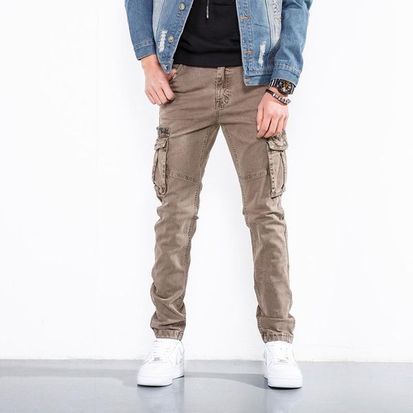 

men's pants product beam slim trend multi-bag cotton japanese youth trousers, Black