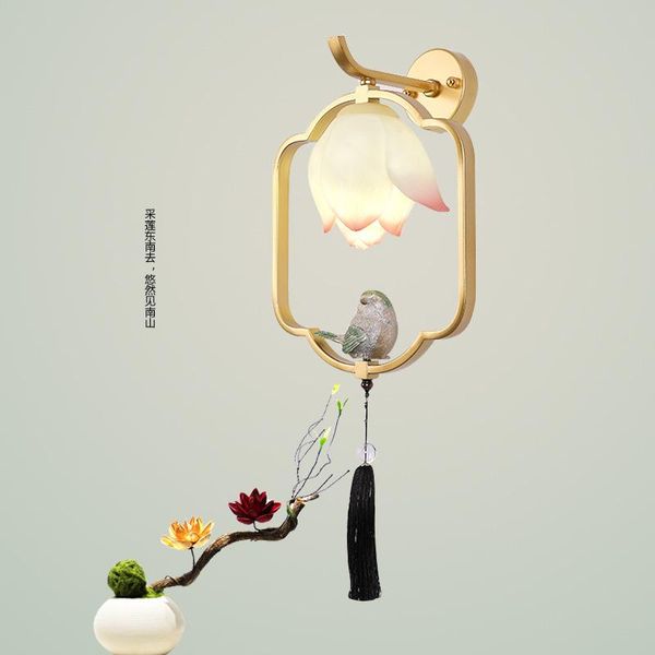 

wall lamp chinese bedroom bedside light style lotus living room el corridor aisle
