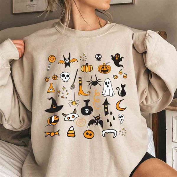 

hoodiesplus size halloween sweatshirts ghost pumpkin print women long sleeves pullover o-neck loose korean hoodies #4, Black