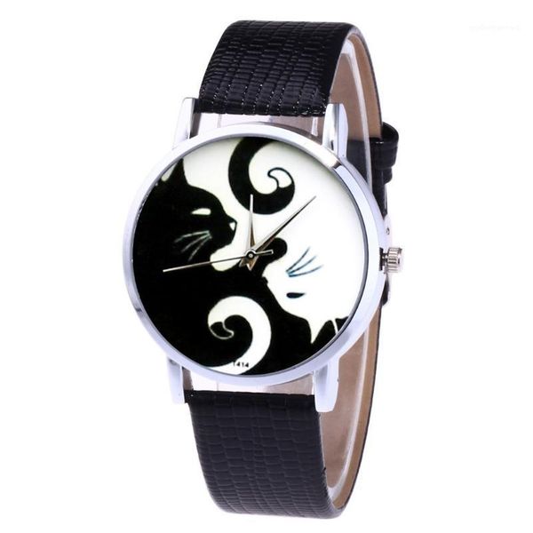 

wristwatches zhou lianfa fashion casual brand men watch leather strap cute cat mens boys girls clock quartz wrist watches reloj, Slivery;brown