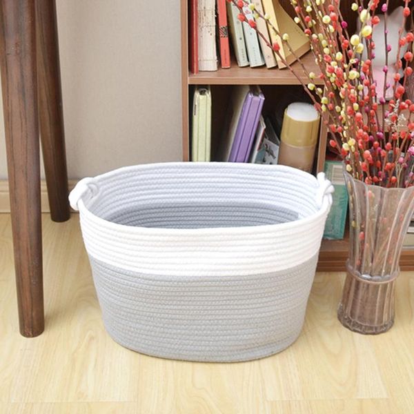 

natural cotton rope dirty clothes laundry storage basket thread woven organizer with handle kids toy magazine nursery & organization