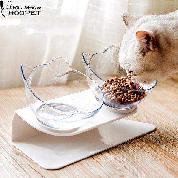 

hoopet 15Â° non-slip double cat dog raised bowl with stand transparent material pet feeding water for cats feeder bowls & feeders