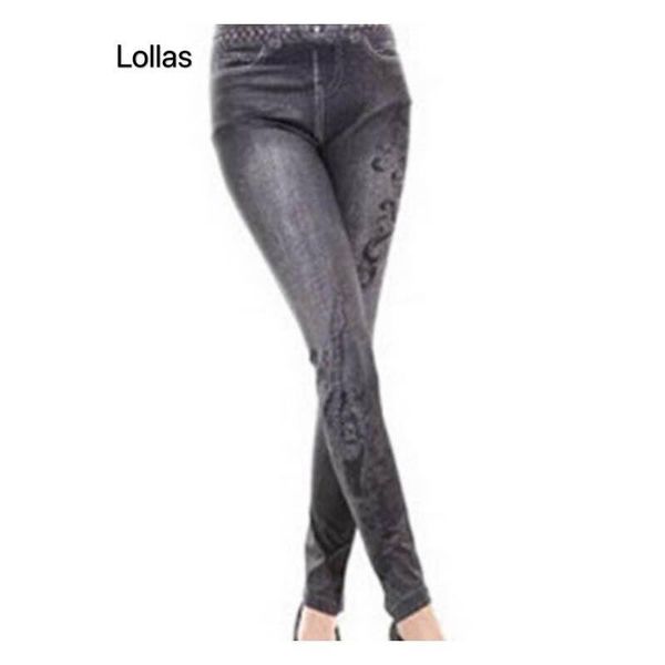

women's leggings note imitation denim, Black