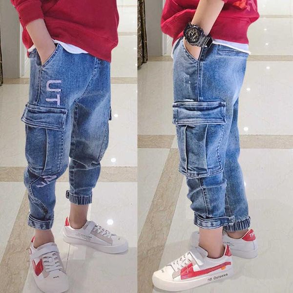 

jeans baby boys pants casual for 3 5 7 8 10 12 years fashion streetwear sports denim trousers autumn children's, Blue